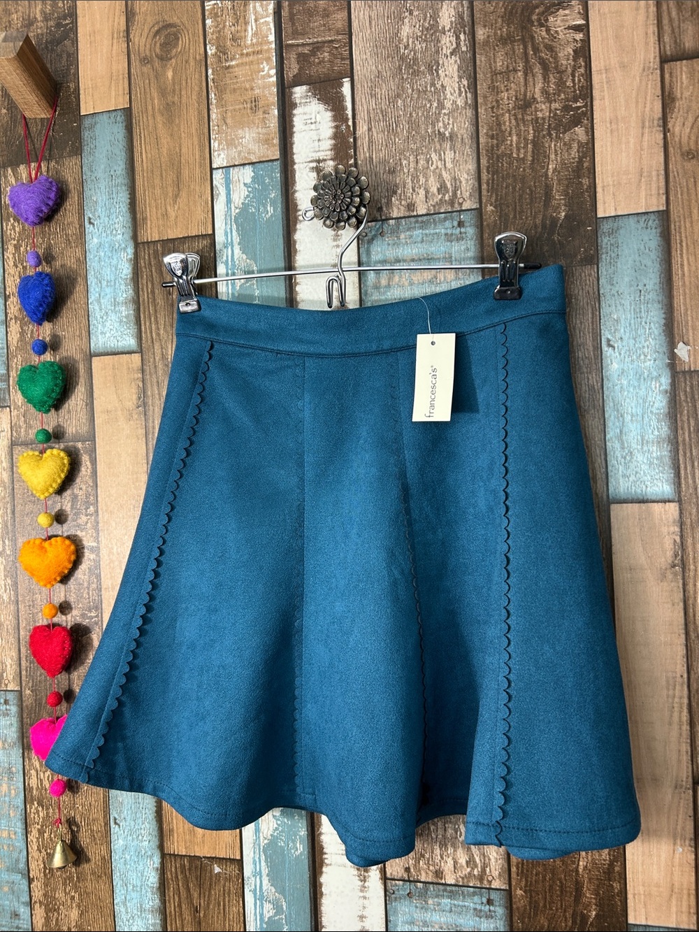 Francesca's Collections Teal Scalloped Panel Skater Skirt